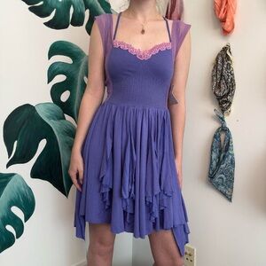 Free People Purple Asymmetrical Dress with Lace Detail